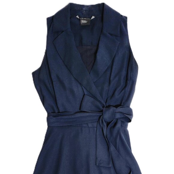 Armani Exchange Women’s Navy Faux Wrap Collared V Neck Dress Size 0 Excellent - Picture 3 of 9